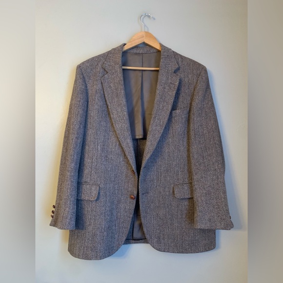 PBM x Harris Tweed 46r 100% Scotland Wool Herringbone Sport Coat Blazer Vintage